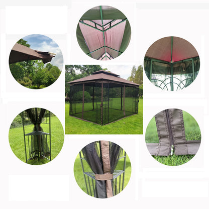Perfect Garden 13x10ft Patio Gazebo, Metal Frame with Double Roof and Mosquito Net, Brown