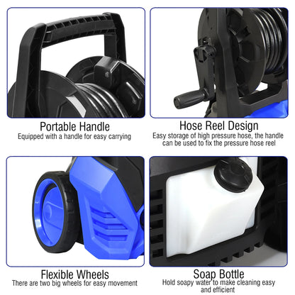 Costway 3000PSI Electric High Pressure Washer Machine 2 GPM 2000W w/Deck Patio Cleaner Blue