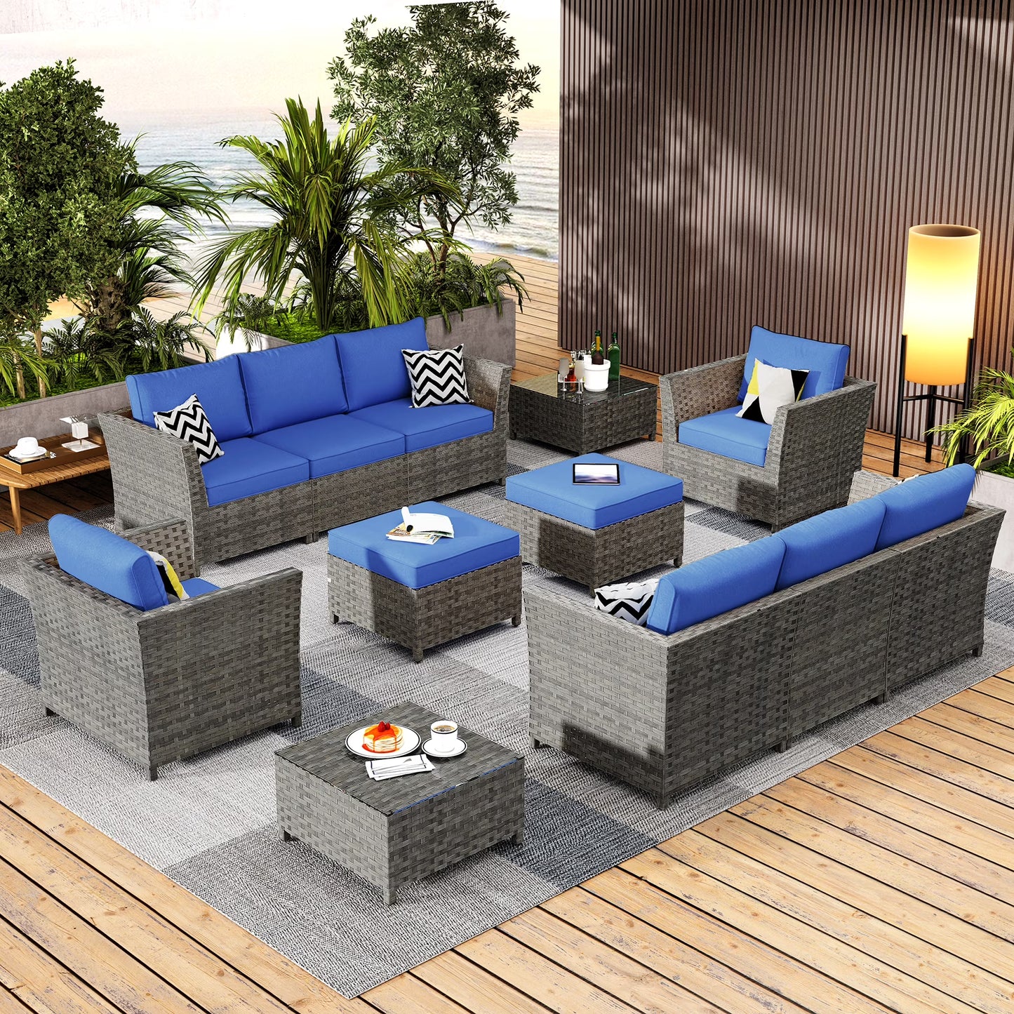 HOOOWOOO Outdoor Patio Furniture Set 12 Pieces Wicker Sectional Conversation Set No Assembly Modular Sofa Chair Set,Black