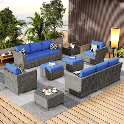 HOOOWOOO Outdoor Patio Furniture Set 12 Pieces Wicker Sectional Conversation Set No Assembly Modular Sofa Chair Set,Black