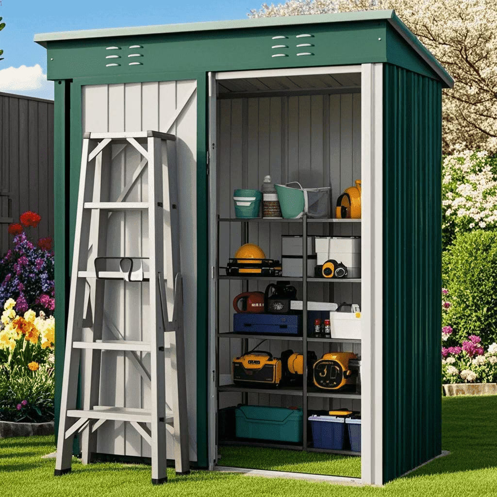 5'x3' Outdoor Storage Shed, Lofka Metal Storage Tool Shed with Single Lockable Door, for Bike| Garden Tools| Patio, Grey