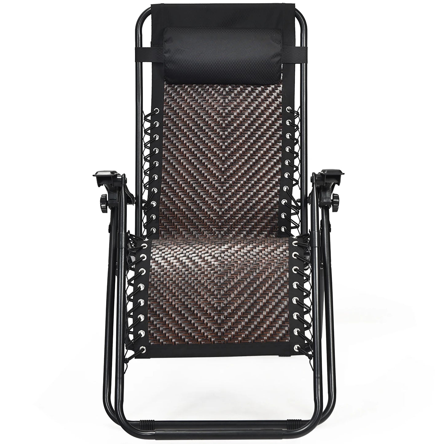 Costway 2PCS Patio Rattan Zero Gravity Lounge Chair Folding Recliner Headrest Brown