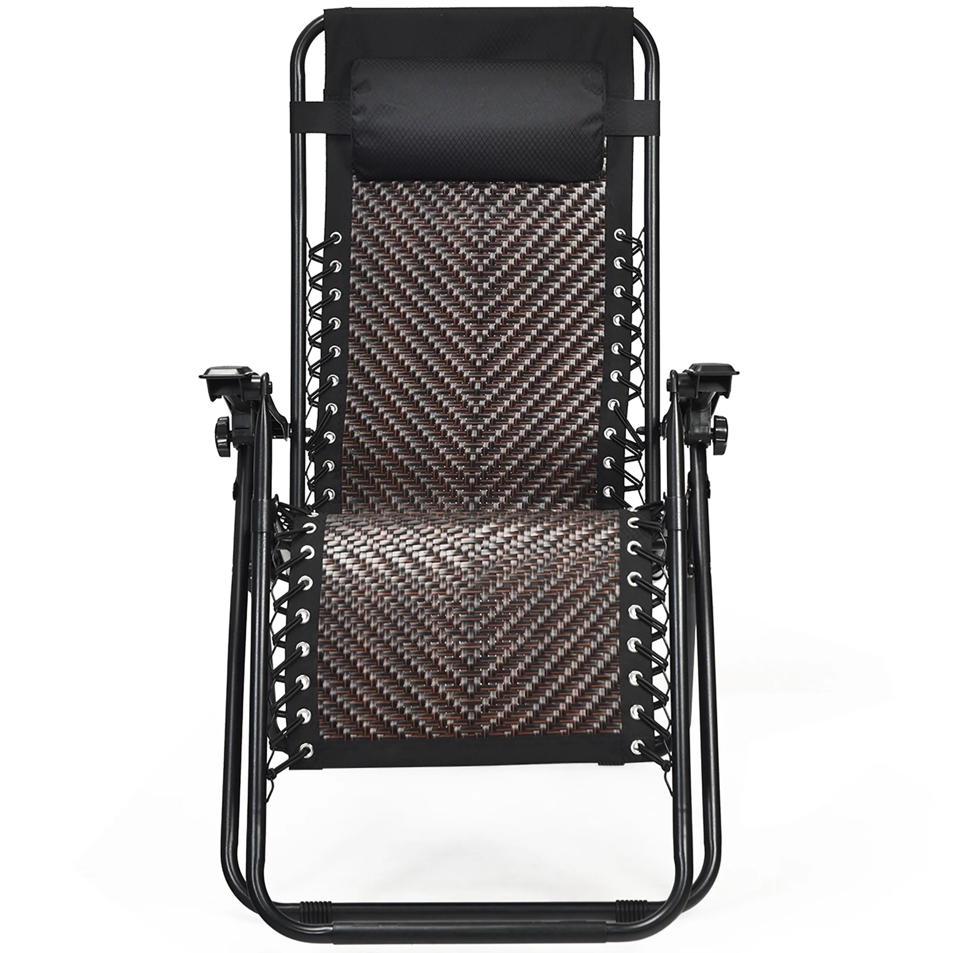 Costway 2PCS Patio Rattan Zero Gravity Lounge Chair Folding Recliner Headrest Brown