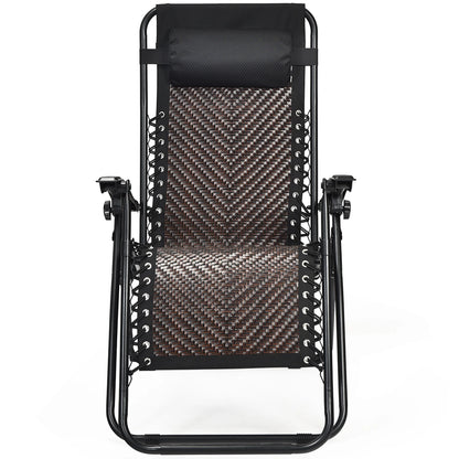 Costway 2PCS Patio Rattan Zero Gravity Lounge Chair Folding Recliner Headrest Brown