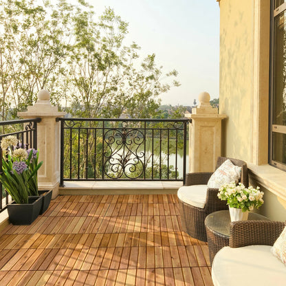 Patiojoy 27PCS 12"x12" Patio Interlocking Tiles Acacia Slat Wood Garden Outdoor &Indoor