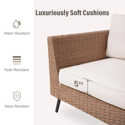 LAUSAINT HOME 6 Pieces Outdoor Furniture Set, Patio Rattan Wicker Sectionals with 4 Chairs and 2 Ottomans, Beige Cushions