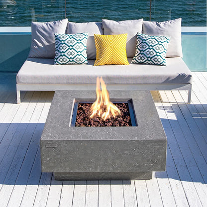 Elementi Manhattan Propane Fire Pit for Outside Outdoor Fire Pit Table Smokeless Fire Pit Concrete Square Fire Table Patio Heater Fireplace 45000 BTUs - Grey, 36 x 36 Inches