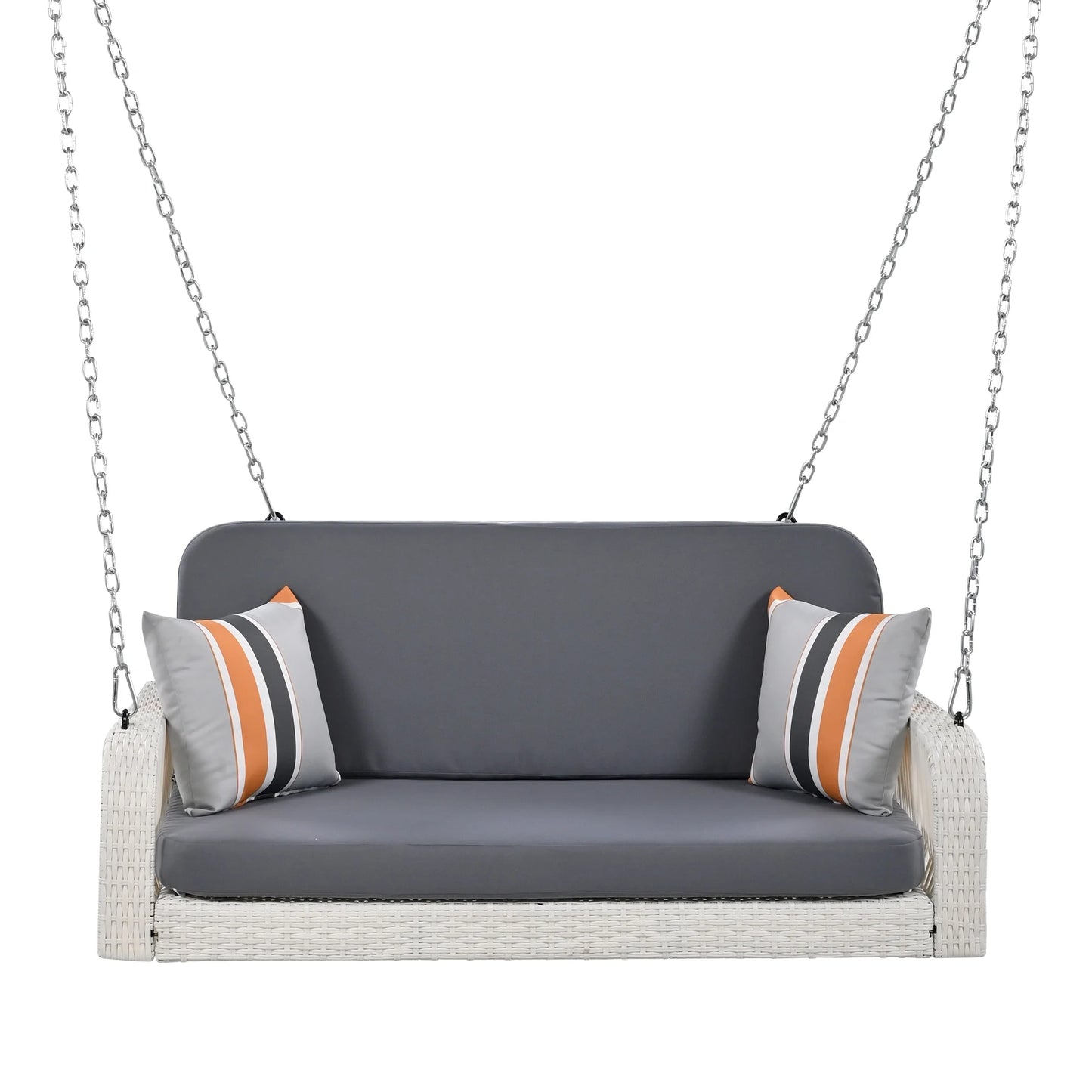 Harper & Bright Designs PE Ratten Porch Swing Chair, 2-Seater Hanging Swing Bench with Chains, All Weather Design Patio Furniture Swing for Backyard Garden Poolside, Grey and White