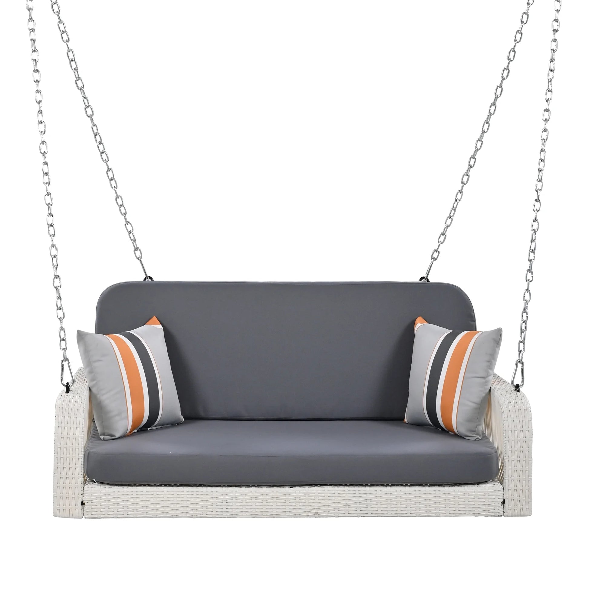 Harper & Bright Designs PE Ratten Porch Swing Chair, 2-Seater Hanging Swing Bench with Chains, All Weather Design Patio Furniture Swing for Backyard Garden Poolside, Grey and White
