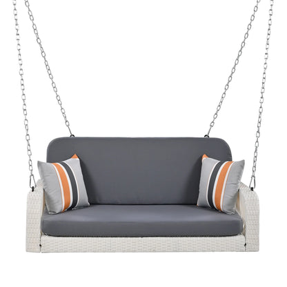 Harper & Bright Designs PE Ratten Porch Swing Chair, 2-Seater Hanging Swing Bench with Chains, All Weather Design Patio Furniture Swing for Backyard Garden Poolside, Grey and White