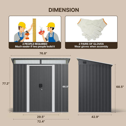 Aiho 6 x 4 FT Outdoor Storage Shed on Clearance with Sliding Double Doors for Garden, Patio - Gray