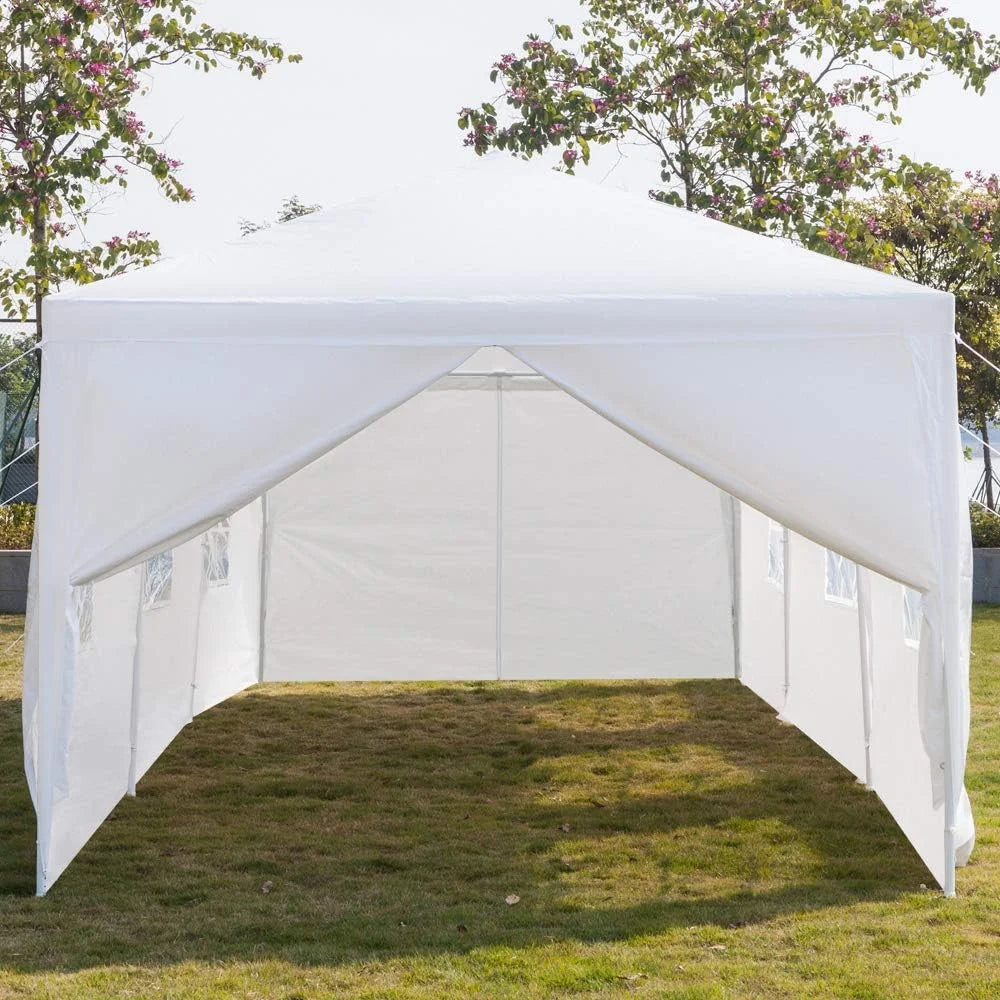 10'x30' Outdoor Patio Wedding Party Tent Heavy Duty Canopy Tent Gazebo, Waterproof UV Protection Tent with Spiral Tubes White(8 Removable Sidewalls 2 Doors)