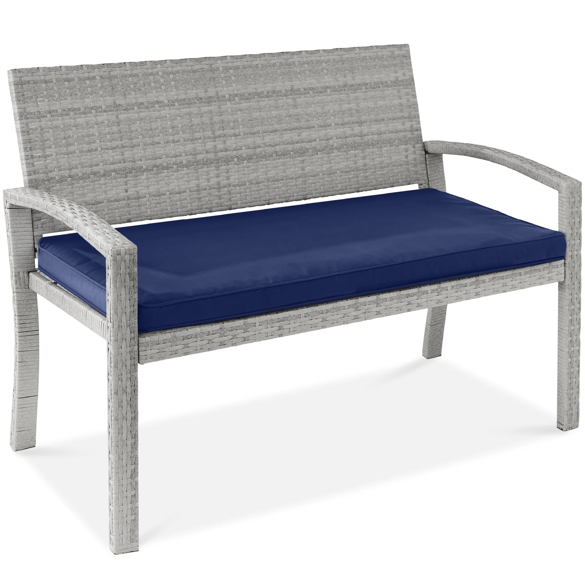 Best Choice Products 2-Person Outdoor Wicker Bench Garden Patio Porch Furniture w/700lb Capacity - Gray/Navy