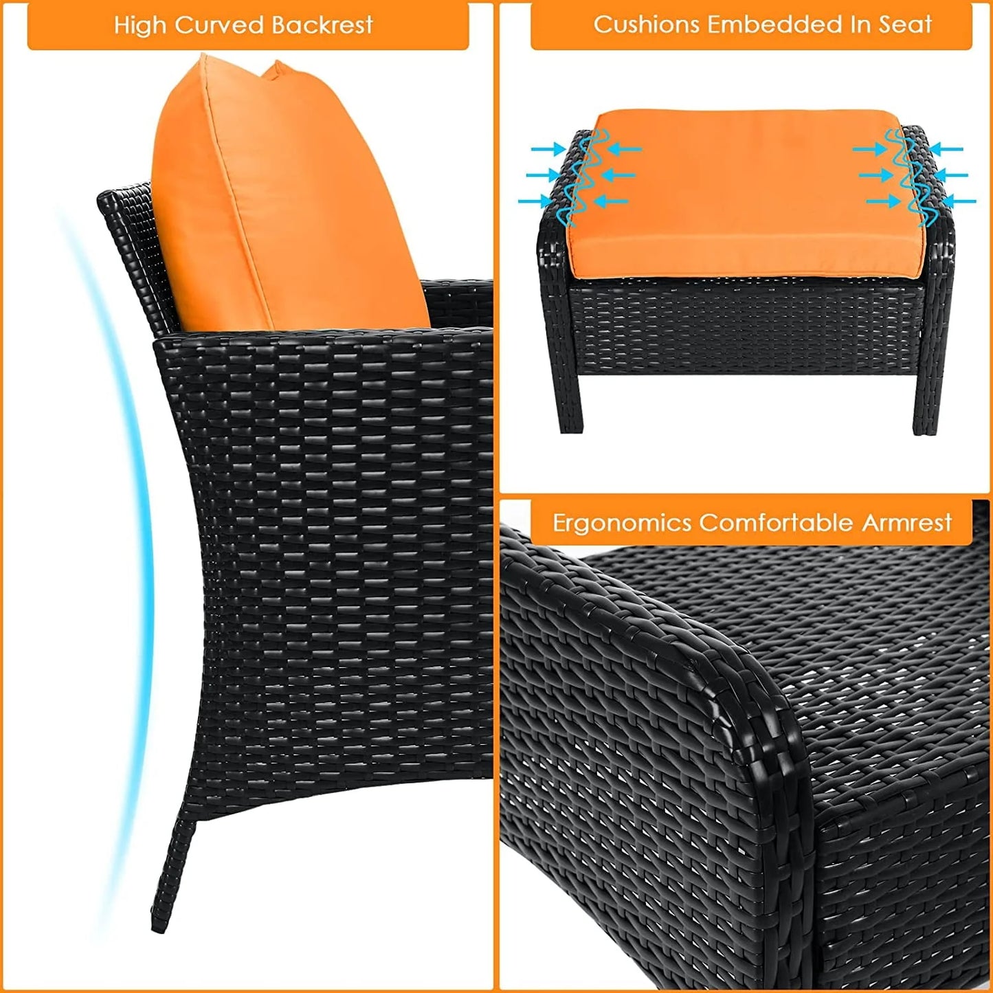 GARTIO 5 Pieces Patio Conversation Furniture Set, Outdoor PE Wicker Rattan Chairs with Ottomans and Side Table