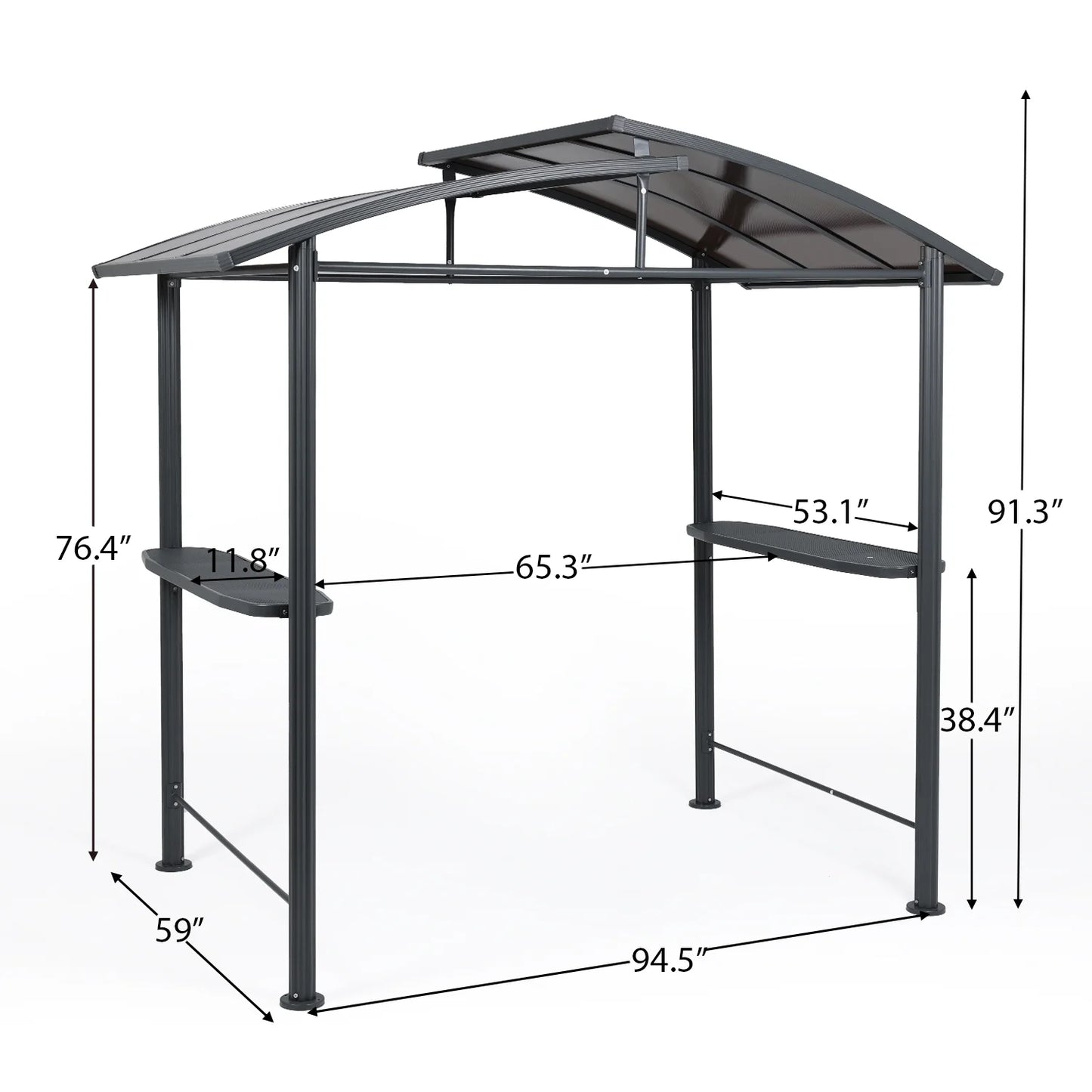 Aoodor 8 x 5 ft. Hardtop BBQ Grill Gazebo Shelter with Side Shelves for Outdoor Patio Cooking and Barbecue
