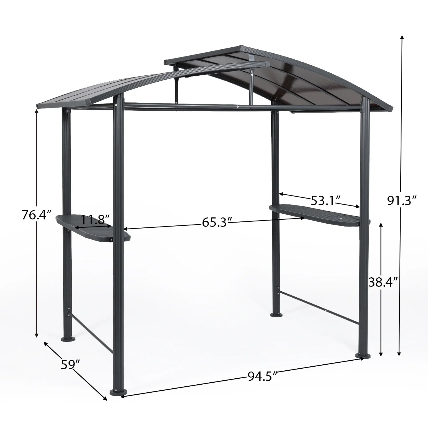 Aoodor 8 x 5 ft. Hardtop BBQ Grill Gazebo Shelter with Side Shelves for Outdoor Patio Cooking and Barbecue