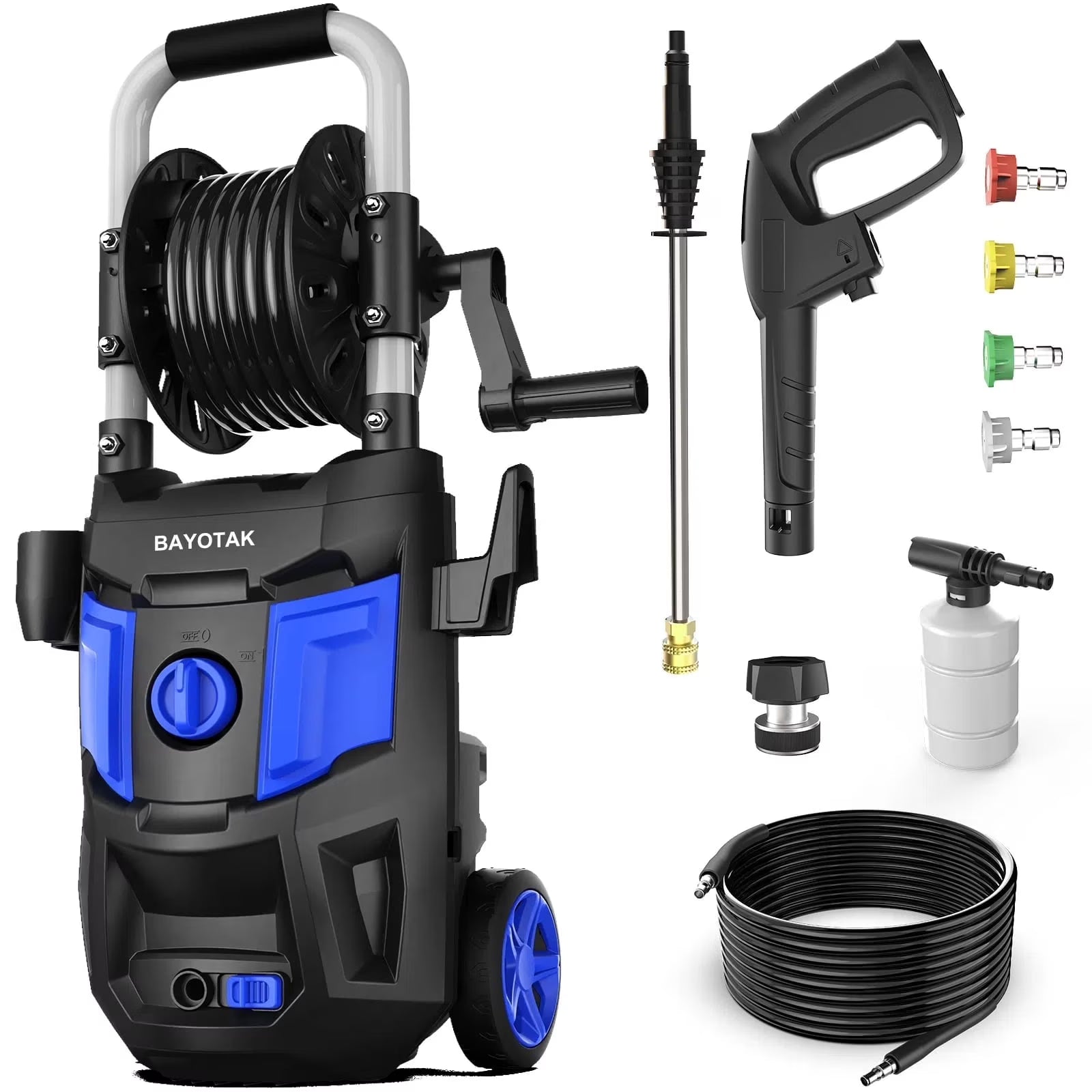 Electric Pressure Washer 5000 PSI 3.2 GPM - with 35 FT Power Cord, 20 FT Hose, 4 Connect Nozzles, Foam Cannon & Hose Reel | Ideal for Cars, Patios, Garages | Blue