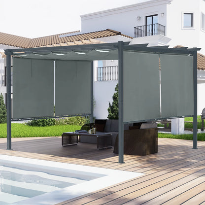 Aoodor 12 x 10 ft Outdoor Pergola with Retractable Shade Canopy, Dark Gray Matte Aluminum Frame, 4 Pieces Roller Shade Curtain, Grape Trellis Pergola for Patio Backyard -Dark Brown