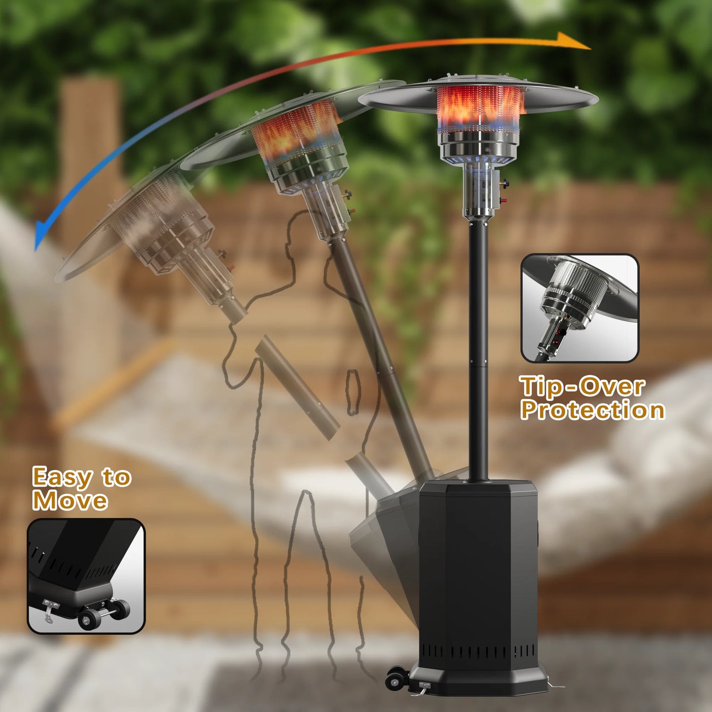 50000 BTU Propane Patio Heater with 20ft Heating Radius, Outdoor Heavy Duty Heater with Wheels & Adjustable Thermostat, Commercial & Residential Use, Freestanding Heater for Yard& Porch