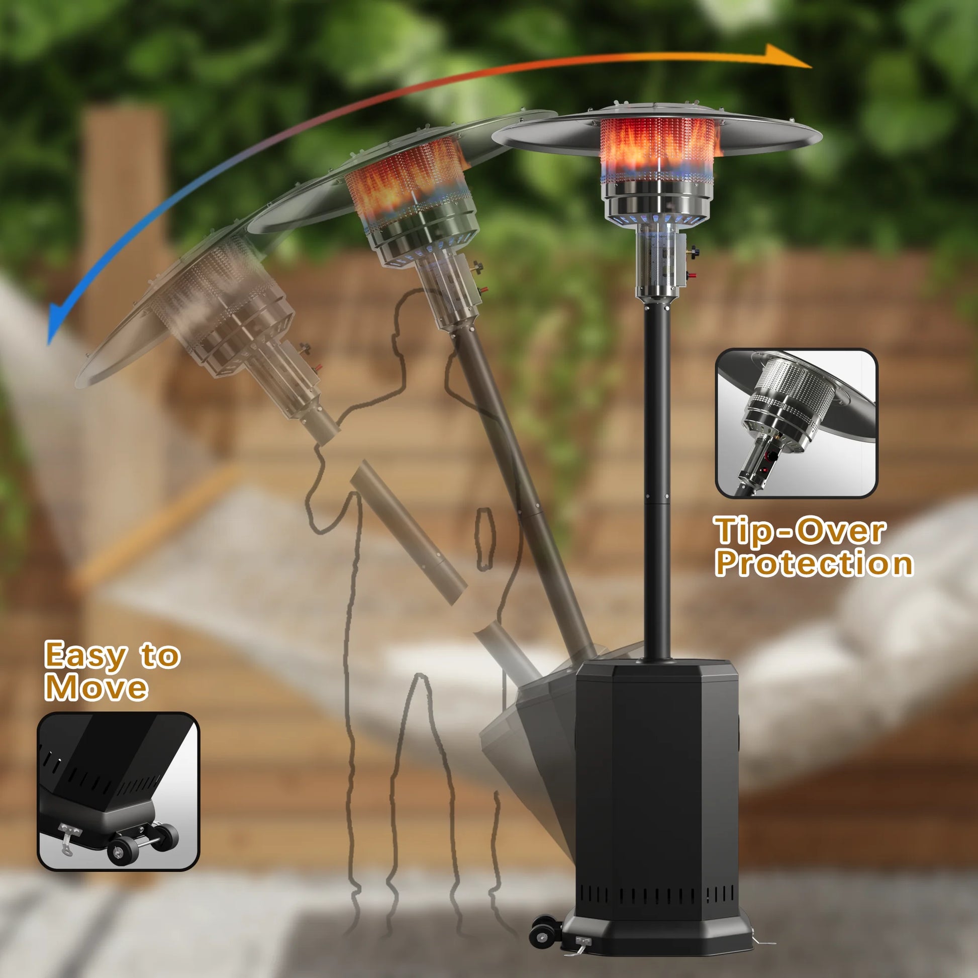 50000 BTU Propane Patio Heater with 20ft Heating Radius, Outdoor Heavy Duty Heater with Wheels & Adjustable Thermostat, Commercial & Residential Use, Freestanding Heater for Yard& Porch