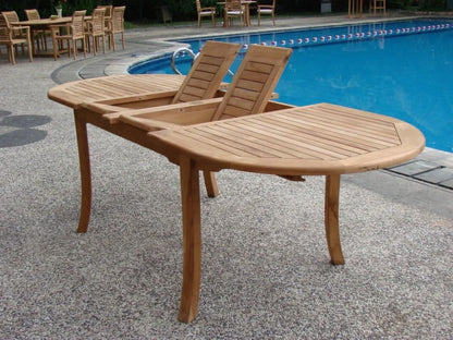 Teak Dining Set:6 Seater 7 Pc - 94" Oval Table And 6 Ashley Reclining Arm Chairs Outdoor Patio Grade-A Teak Wood WholesaleTeak #WMDSAS9