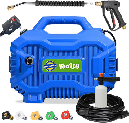 TOOLCY Pressure Washer 2030 PSI Max, 50FT Pressure Hose, Short Gun & Extension Wand, Foam Cannon, 5 Nozzles, Cars Patios Washer