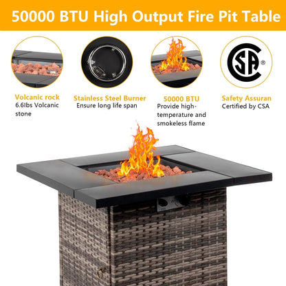 SEGMART Square Propane Fire Pit Table, Outdoor Gas Fire Pit Table with Lava Rocks and Lid, Gas Heater for Bonfire Patio Garden Backyard, 28-Inch 50,000 BTU Auto-Ignition Fire Table, CSA Certification