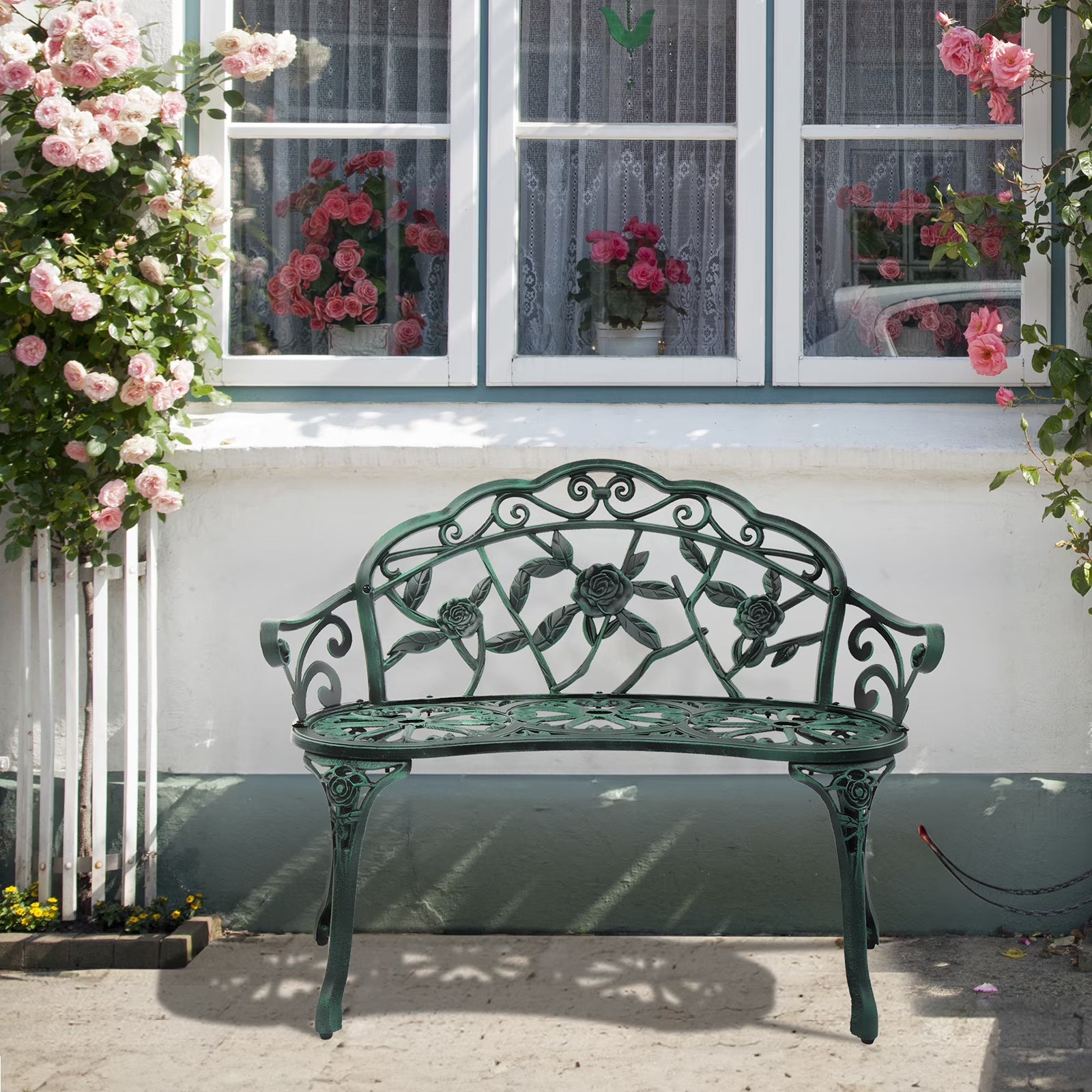 Ktaxon Outdoor Patio Park Garden Bench Courtyard Leisure Rose Cast Aluminum, Outdoor Loveset, Bronze