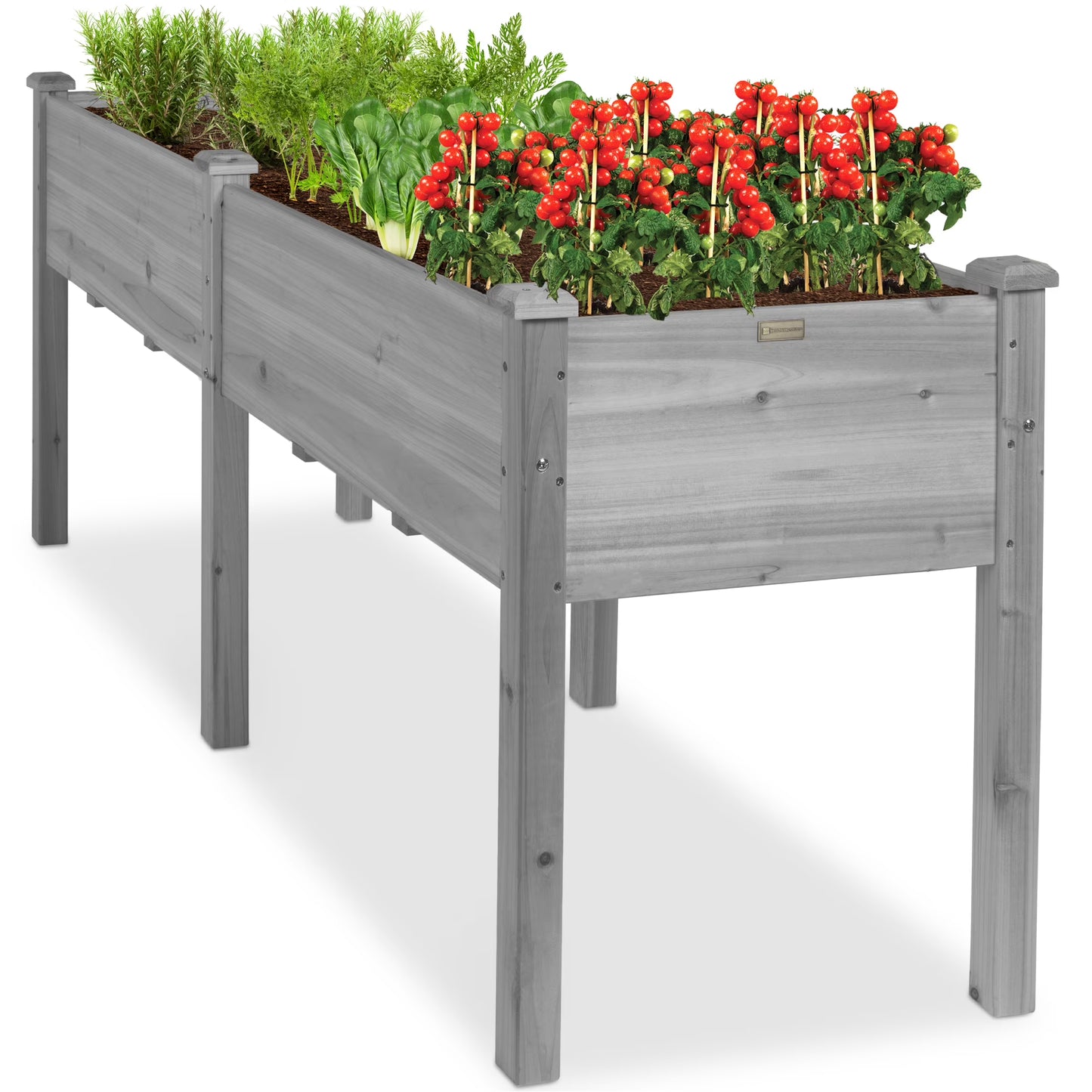Best Choice Products 72x24x30in Raised Garden Bed, Elevated Wood Planter Box for Patio w/Divider Panel - Gray