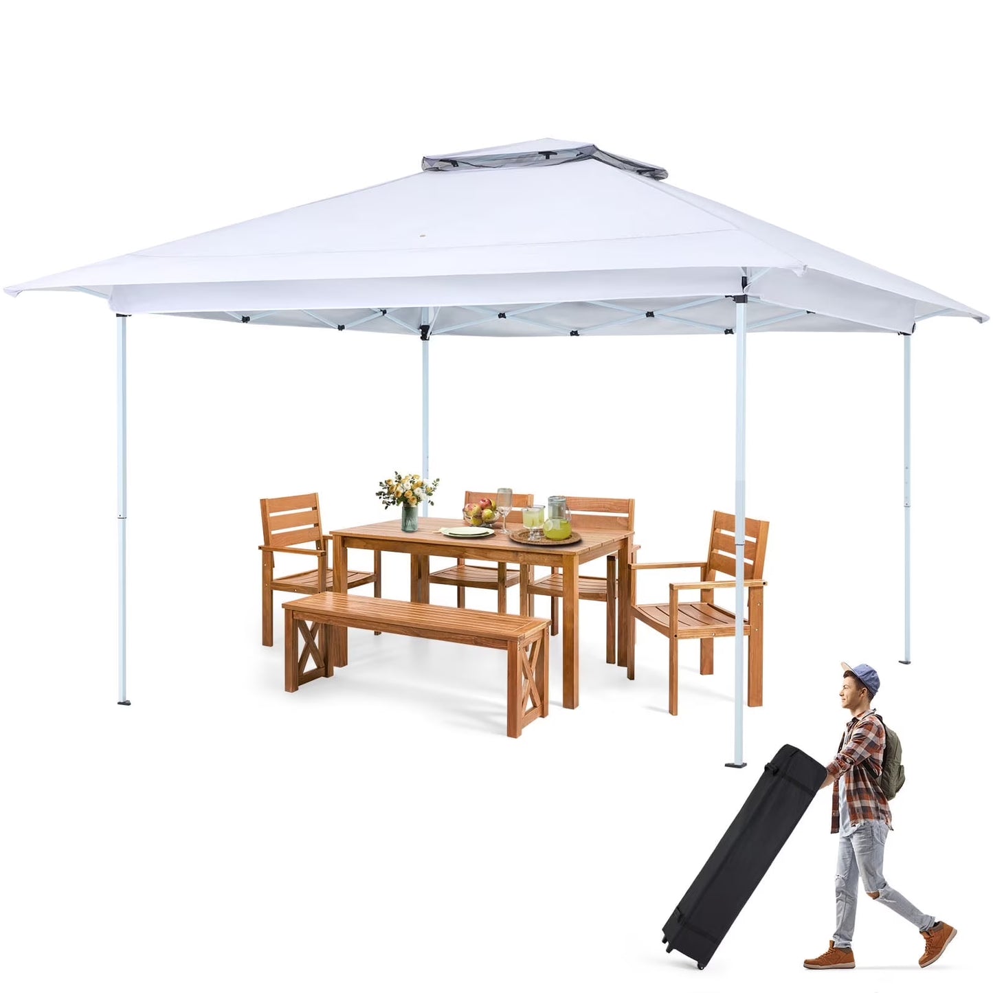 AVAWING 12x12 ft Outdoor Pop-up Canopy Party Tent Easy Setup Patio Wedding Tent, Khaki