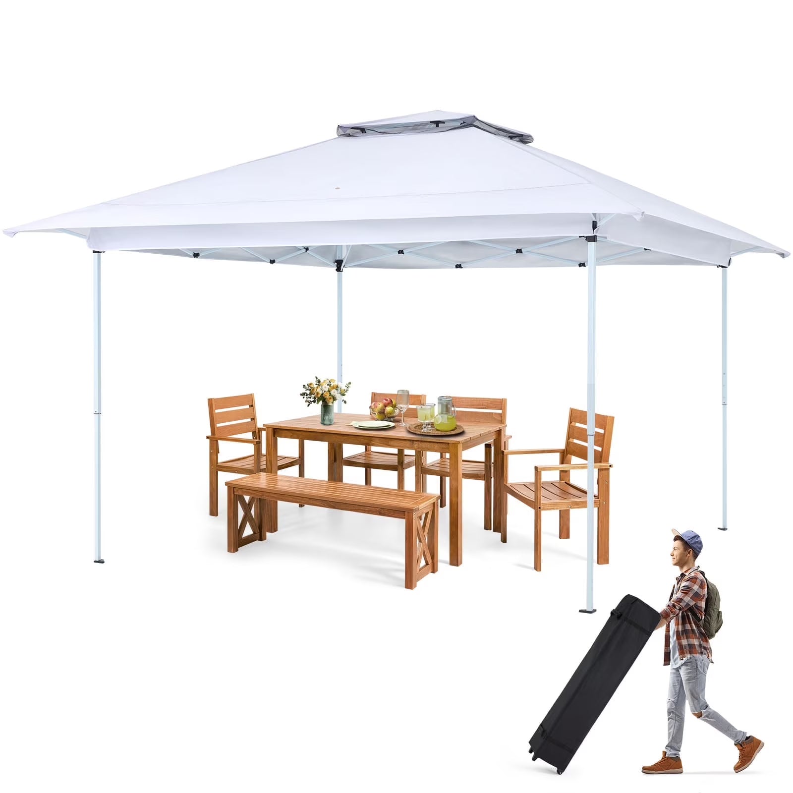 AVAWING 12x12 ft Outdoor Pop-up Canopy Party Tent Easy Setup Patio Wedding Tent, Khaki