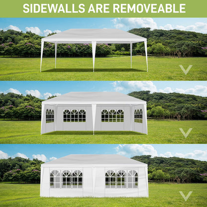 Large Outdoor White Awning, 10'x20' Outdoor Party Tent Wedding Tent With 6 Removable Sidewalls, Canopy Patio Wedding Gazebo, White, Easy To Install And Carry, Suitable For Camping, Hiking