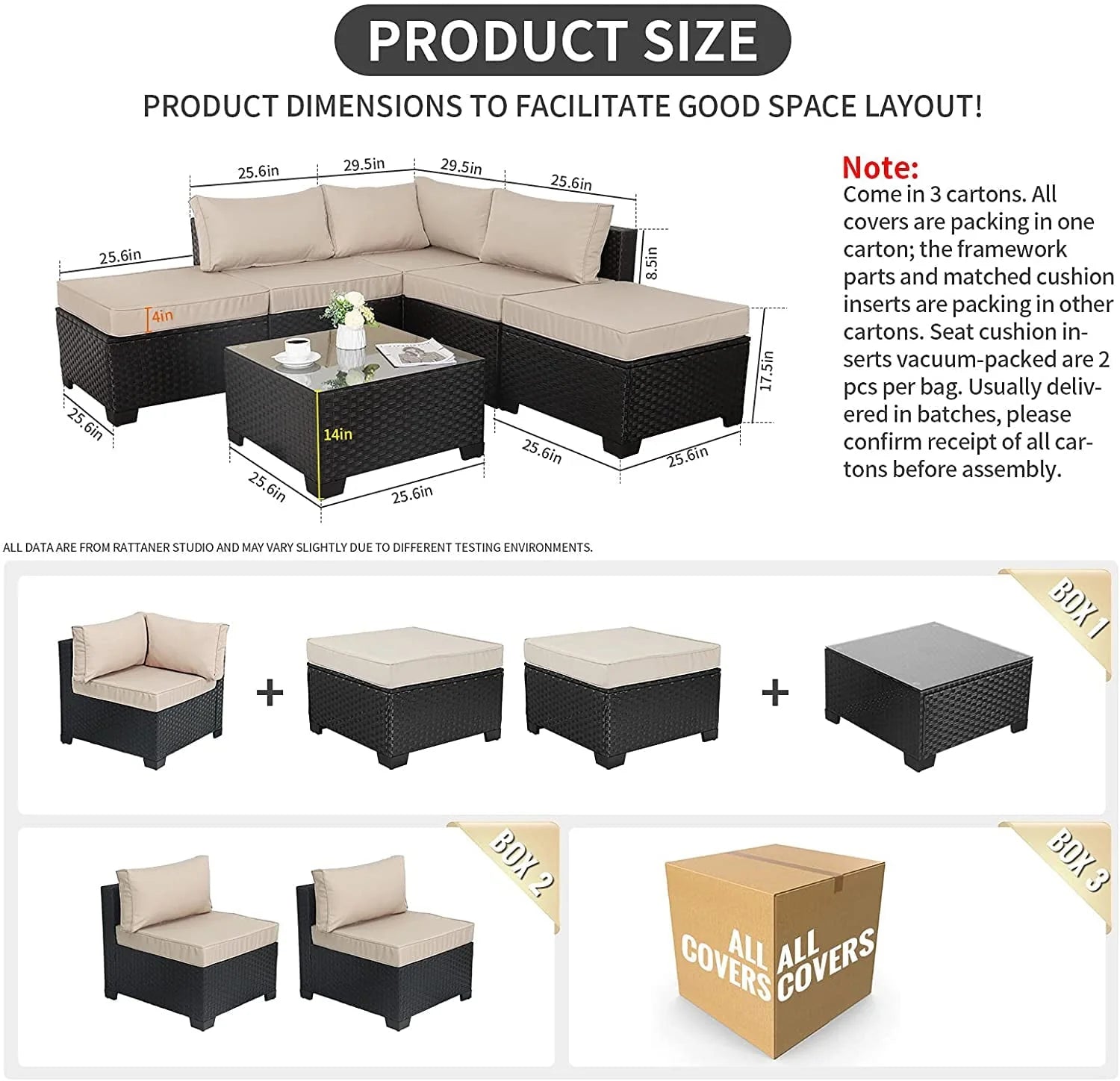 Waroom Outdoor Wicker Sofa Set 6-Piece Patio Sectional Furniture Set, Khaki