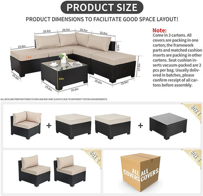 Waroom Outdoor Wicker Sofa Set 6-Piece Patio Sectional Furniture Set, Khaki