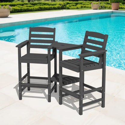 JUSTLET Tall Adirondack Chair Set of 2 with Double Connecting Tray, HDPE Weather Resistant Patio Bar Stools, Grey