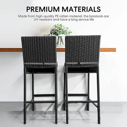VIVOHOME Outdoor Wicker Bar Stools Set of 2, Patio Rattan Furniture with Cushions, Black