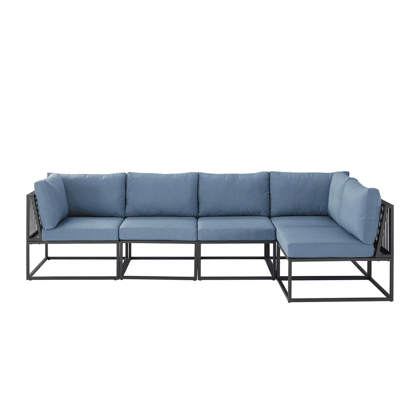 Manor Park 5 Pc Outdoor Patio Sectional Set, Blue/Black Metal Cushion