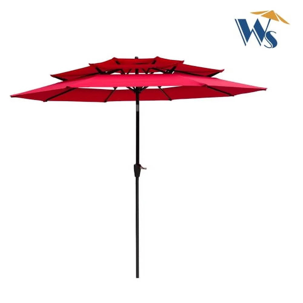 9Ft 3 Tier Patio Umbrella,Outdoor Umbrella with Crank & Tilt,Market Umbrella with Wind Vents,Water Resistant,UV Protection 40+,Canopy Umbrella for Patio/Garden/Pool/Table