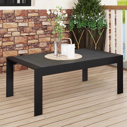 CozyHom Modern Outdoor Patio Aluminum Black Coffee Table, All Weather Metal Outdoor Rectangle Coffee Table Long Table, Black
