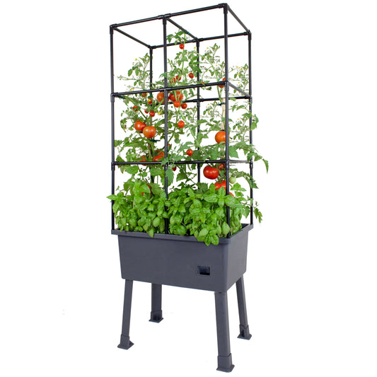 Frame It All Patio Ideas - 15.75" x 23.5" x 63" Self-Watering Elevated Planter with Trellis Frame and Greenhouse Cover
