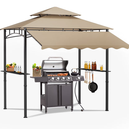 Magic Union 8'X8' Grill Gazebo Canopy - Heavy Duty Steel Frame, Double Tiered Grill Canopy for Outdoor Grill W/Shelves, Ceiling Hooks and Ground Stakes, Patio Canopy Tent BBQ Gazebo for Backyard