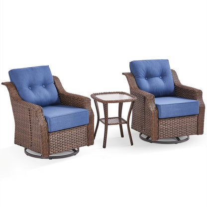 Bellefurn Outdoor Patio Furniture Set,Swivel Rocker Patio Chairs with 6" Thick Cushion and Side Table,Rattan Outdoor Conversation Set for Porch,Deck,Yard