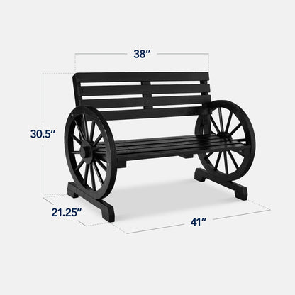 Best Choice Products 2-Person Wooden Wagon Wheel Bench for Patio, Garden, Outdoor Lounging w/Rustic Design - Black