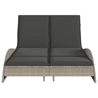 vidaXL Patio Sun Lounger Light Gray PE Rattan, Powder-Coated Steel Double