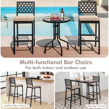 Costway Set of 2 Outdoor Bar Height Dining Chairs Patio Metal Bar Stools with Cushion