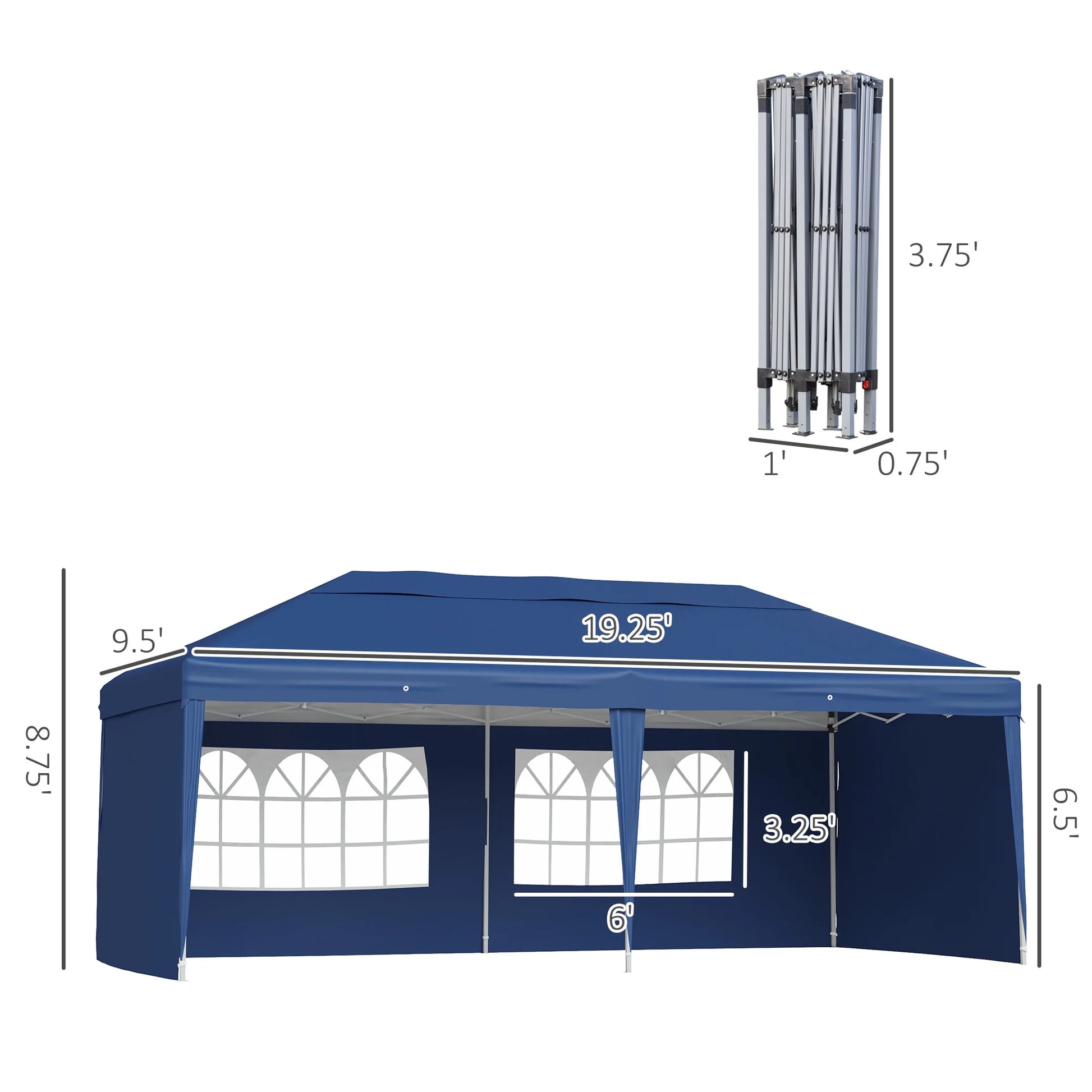 Outsunny 10' x 20' Pop Up Canopy Tent with 4 Sidewalls, Heavy Duty Tents for Parties, Outdoor Instant Gazebo with Carry Bag, for Outdoor, Garden, Patio, Blue