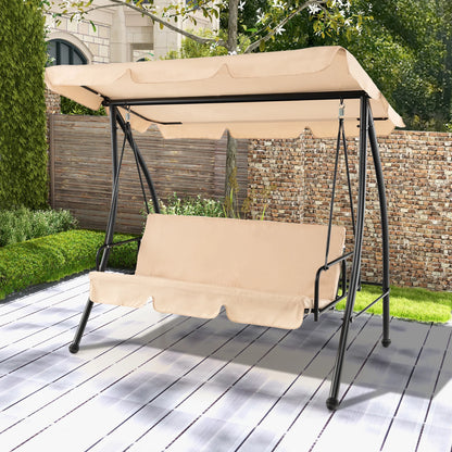Gymax Outdoor Swing Chair Glider Patio Hammock Converting Flatbed w/Adjustable Canopy