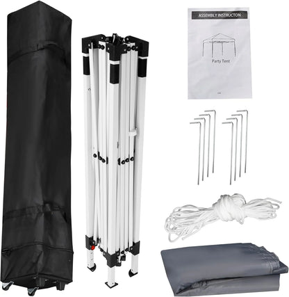 PRZL 10x10 Pop Up Canopy Tent Easy Set-up Outdoor Patio Canopy Adjustable Straight Leg Heights Instant Shelter with Wheeled Bag, Ropes (10x10ft-Grey)