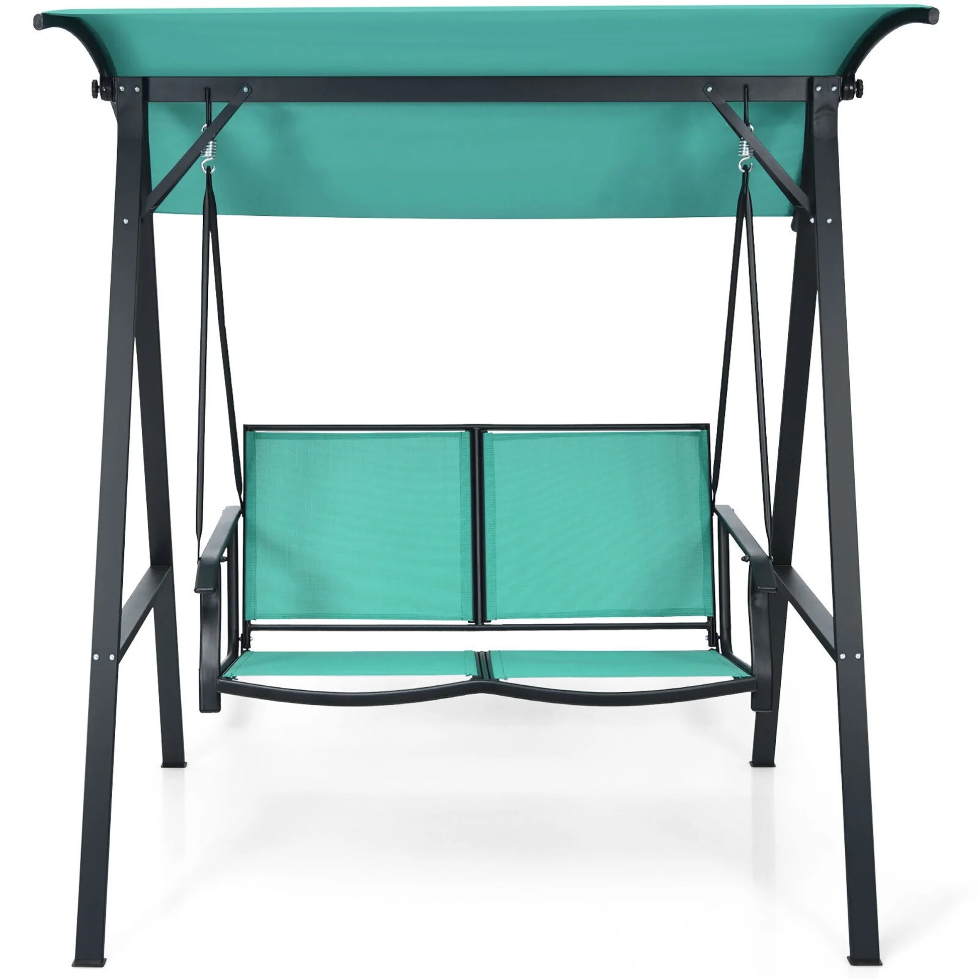 Gymax 2-Person Outdoor Patio Porch Swing Chair w/Adjustable Canopy Turquoise