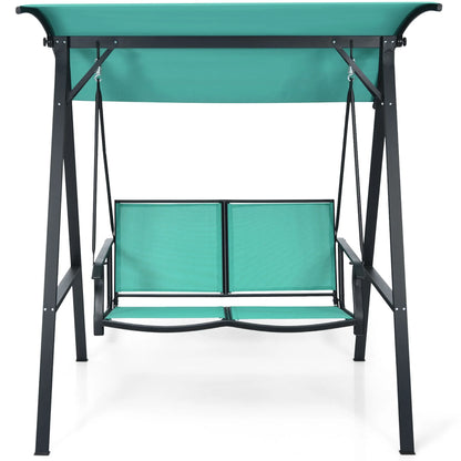 Gymax 2-Person Outdoor Patio Porch Swing Chair w/Adjustable Canopy Turquoise